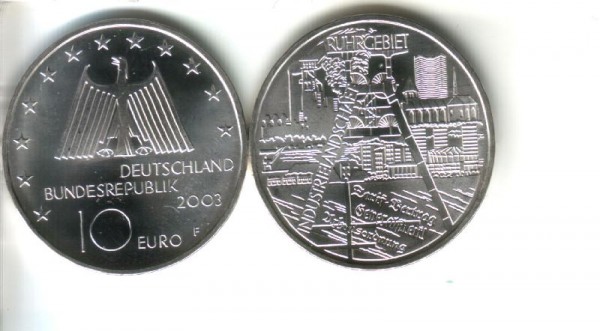 (afbeelding voor) 10 Euro DUITSLAND 2003 F Ruhrgebied UNC